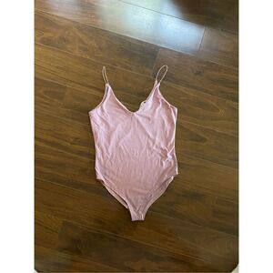 Sage S Pink spaghetti strap v neck bodysuit
